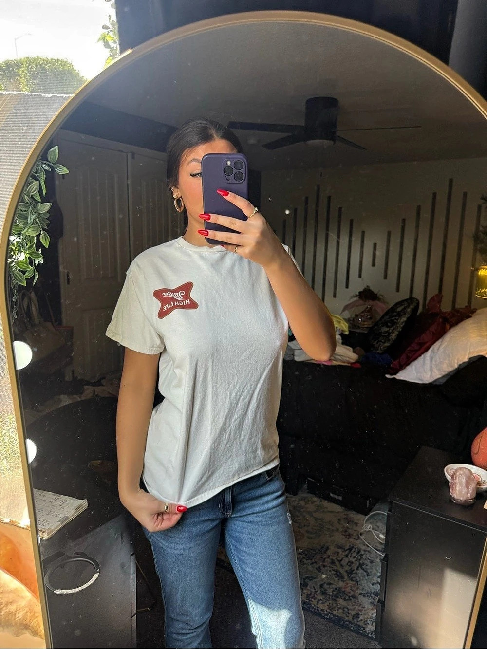 Miller High Life High Life Graphic Tee Graphic Tee in White & Red Size Medium
